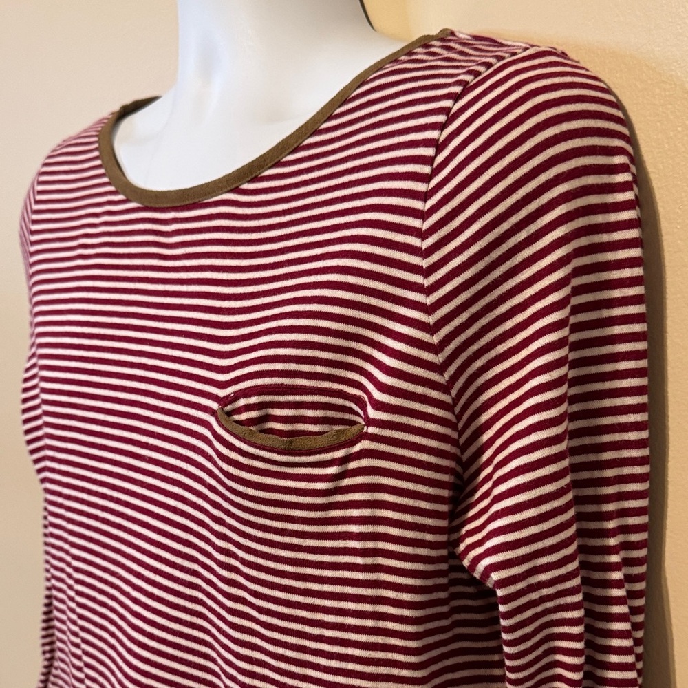 Lauren Ralph Lauren Maroon and White Striped Blouse - Picture 3 of 9
